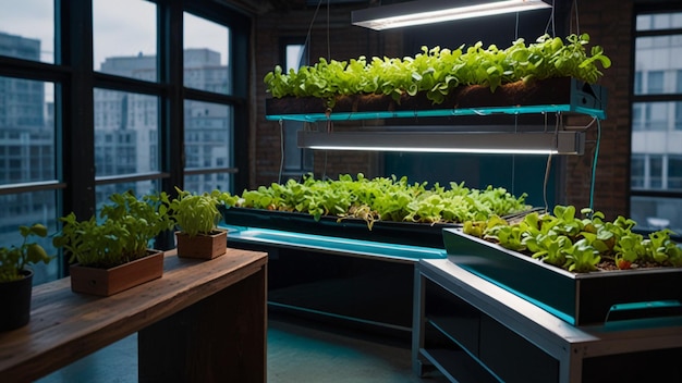 Photo futuristic aquaponics systems in urban environments