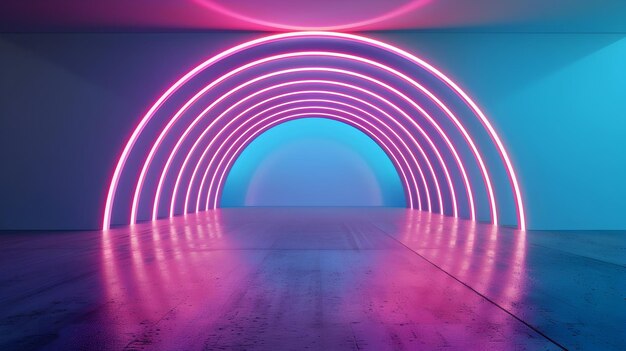 Futuristic Arch with Dynamic LED Light Patterns Illuminating a Vibrant Tunnel Corridor