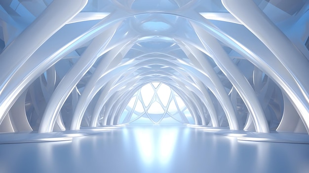 Futuristic Arched Crystal Interior Concept with Glowing Geometric Architectural Design