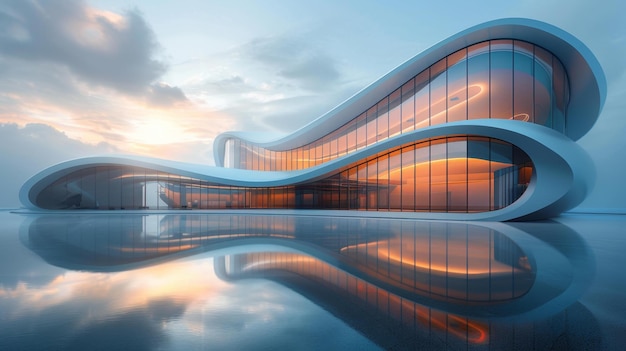 Futuristic architectural building with glass facade generative ai