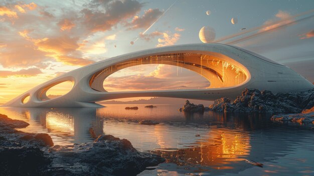 Futuristic Architectural Marvel at Sunset Generative AI