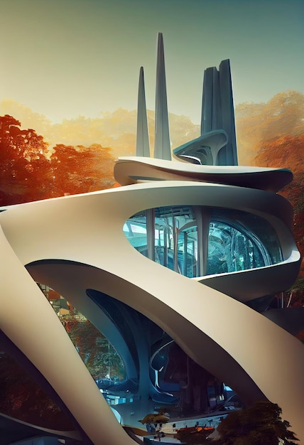 Futuristic architecture design generated by artificial intelligence