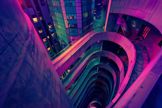 Photo futuristic architecture with neon lights creating a surreal atmosphere in an urban setting highlighting modern design and vibrant colors at night