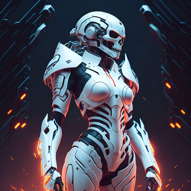 Futuristic Armored Skull Alena AenamiInspired Hyperrealistic Art