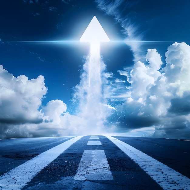 Futuristic Arrow Pointing Towards the Sky To convey a sense of innovation progress and advancement towards a successful future