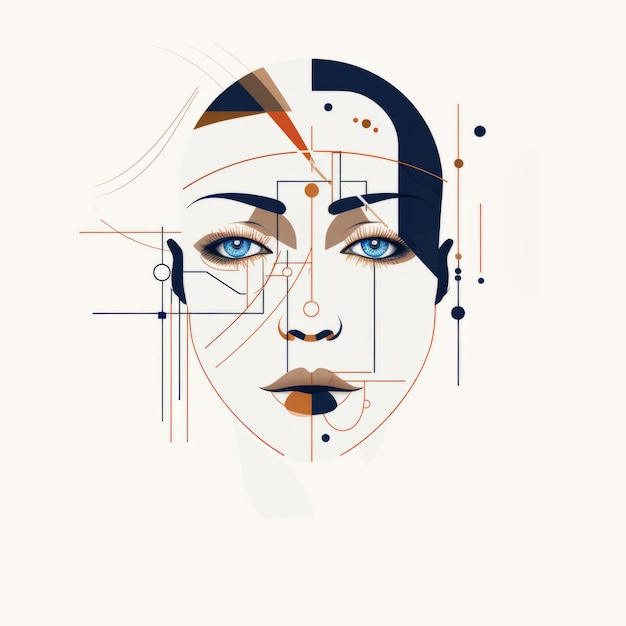 Photo futuristic art deco women face illustration with blue eyes