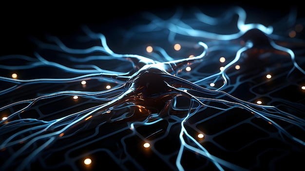 Photo futuristic artificial neuron concept with binary code transmission lines resembling a microchip