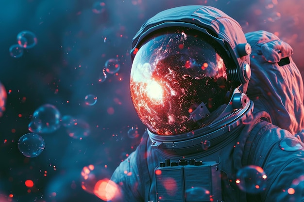 Futuristic Astronaut galaxy bubbles Generate Ai