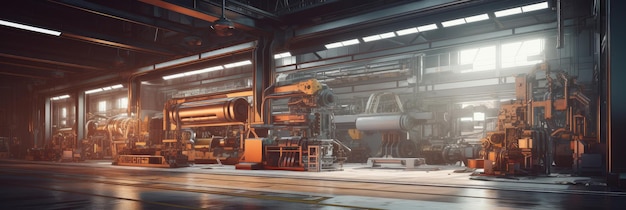 Futuristic Automotive Manufacturing Plant Assembly Line