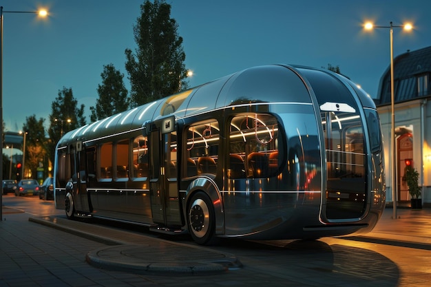 Photo futuristic autonomous electric bus at night