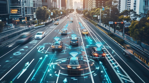 Futuristic Autonomous Vehicles Navigating Through a Smart City39s TechDriven Infrastructure