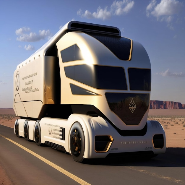 Futuristic AV Cargo Truck Illustration for Autonomous Transportation generative ai