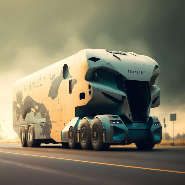 Futuristic AV Cargo Truck Illustration for Autonomous Transportation generative ai