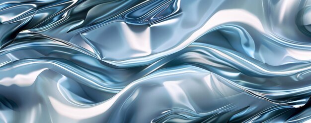 A futuristic background featuring liquid metal in shades of blue and silver flowing in smooth