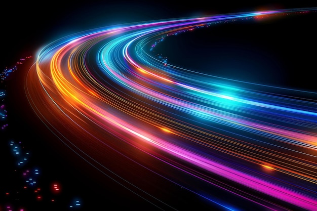 Futuristic background of light stripes lines with blue light speed and motion on background