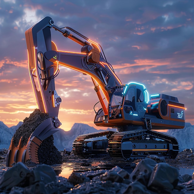 Photo futuristic backhoe loader in action sleek hightech machinery