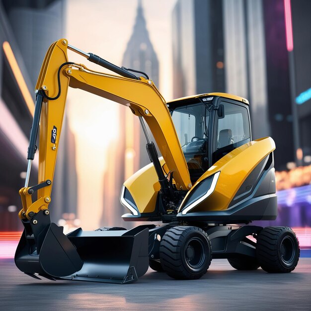 Photo futuristic backhoe with neon lights