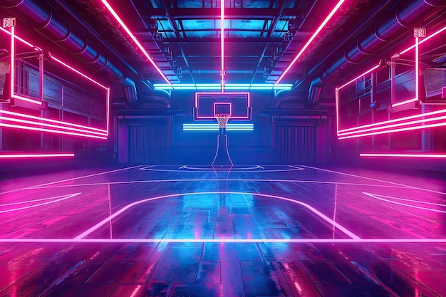 Futuristic Basketball Court Crafted with Neon Lights