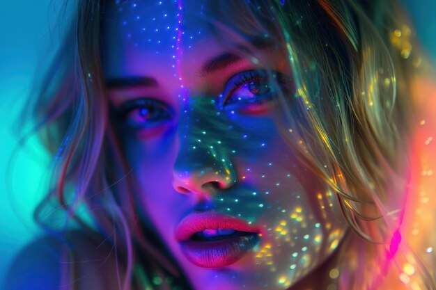 Futuristic Beautiful girl neon holographic Generate Ai