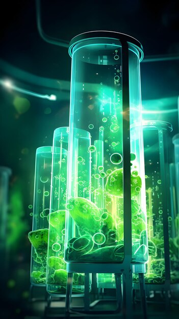 Futuristic Biotechnology Lab Exploring Efficient Algae Strains for Biofuel Production