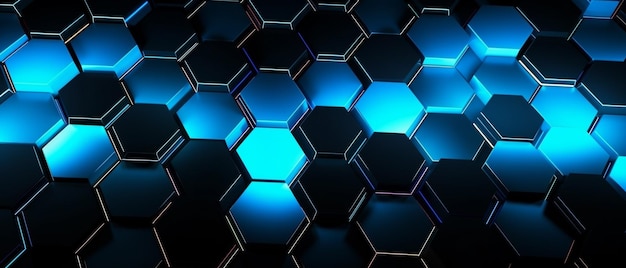 Futuristic black and blue hexagon background technology concept