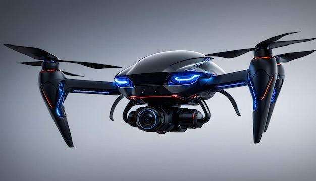 Futuristic Black Drone with Blue Lights