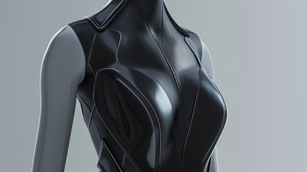 Photo futuristic black leather bodysuit with geometric design