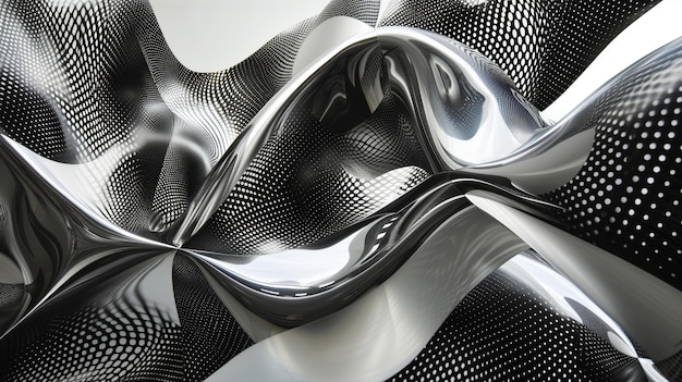 Futuristic black and white undulating mesh design