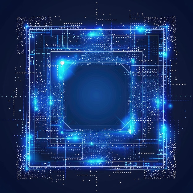 Photo futuristic blue digital portal with square frame background for graphic design and presentation in the style of technology