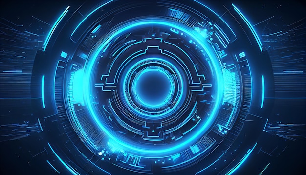 Futuristic blue glowing neon round portal Sci fi futuristic construction Generative AI