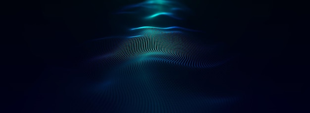 Futuristic blue particle wave The concept of big data Network connection Cybernetics Abstract dark background 3d rendering