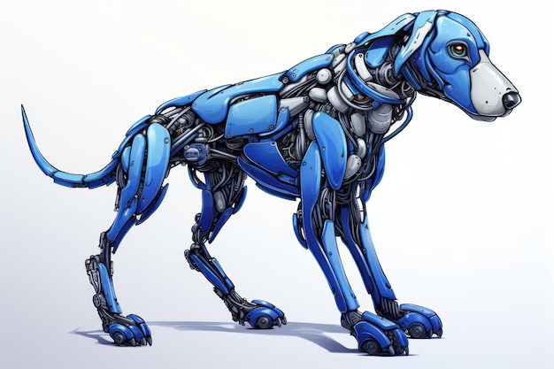 Futuristic Blue Robotic Canine SciFi Illustration