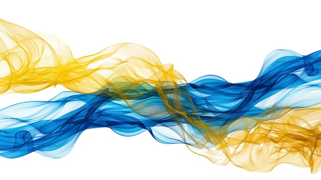 Futuristic blue and yellow gradient waves in a dynamic arrangement isolated on a solid white background