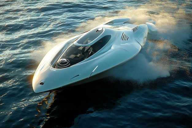 Futuristic Boat with Hydrofoil Technology and Sleek Shape