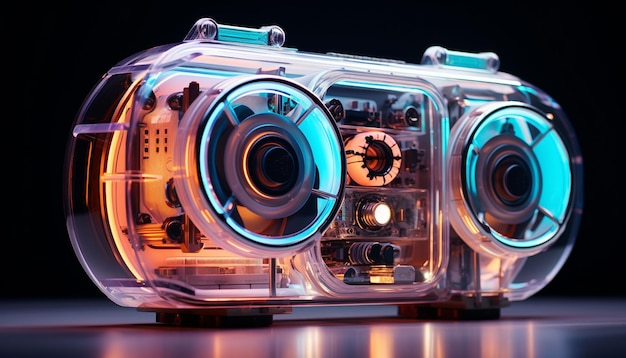 A futuristic boom box that utilizes holographic technology to project 3D sound waves Listeners can experience the music as if they were surrounded by the instruments and performers