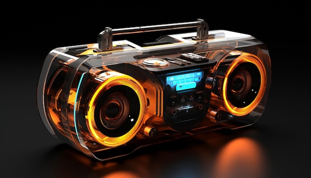 A futuristic boom box that utilizes holographic technology to project 3D sound waves Listeners can experience the music as if they were surrounded by the instruments and performers