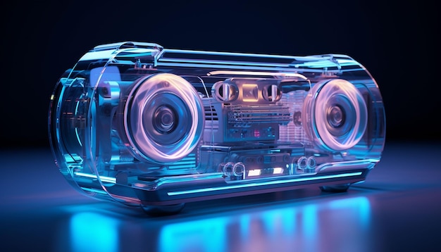 A futuristic boom box that utilizes holographic technology to project 3D sound waves Listeners can experience the music as if they were surrounded by the instruments and performers