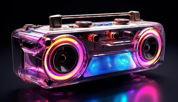 A futuristic boom box that utilizes holographic technology to project 3D sound waves Listeners can experience the music as if they were surrounded by the instruments and performers