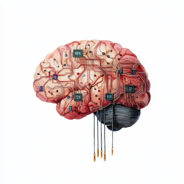 Photo a futuristic brain illustration integrated with circuits symbolizing the blend of technology and neuroscience