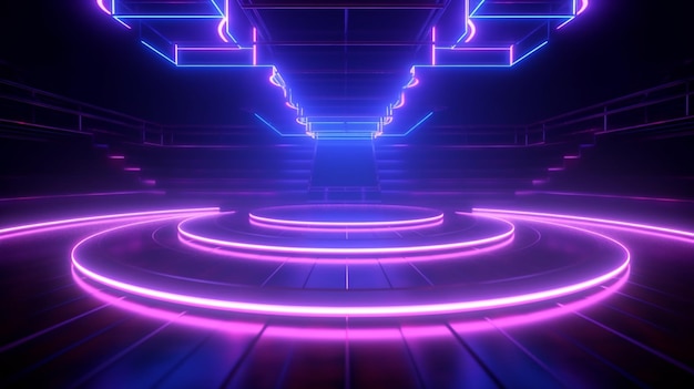 Futuristic brilliance Neon lights adorn the empty stage casting a captivating glow