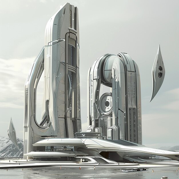 Photo a futuristic building with a logo on the side of it