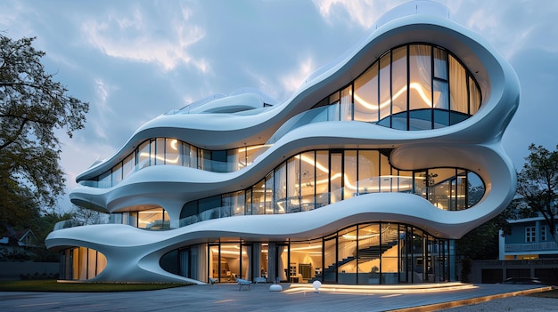 Futuristic building with organic flowing shapes