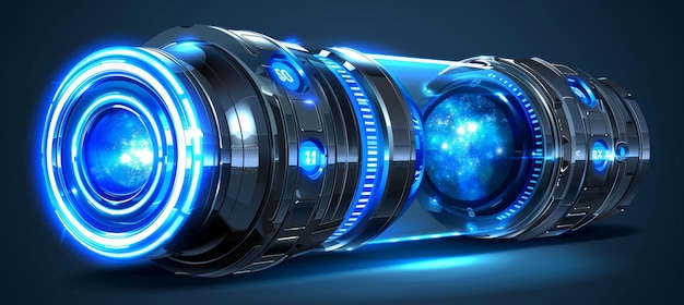 Photo futuristic camera lens with galaxy inside photography technology concept on a dark background