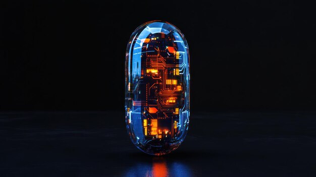 Photo futuristic capsule with glowing circuitry