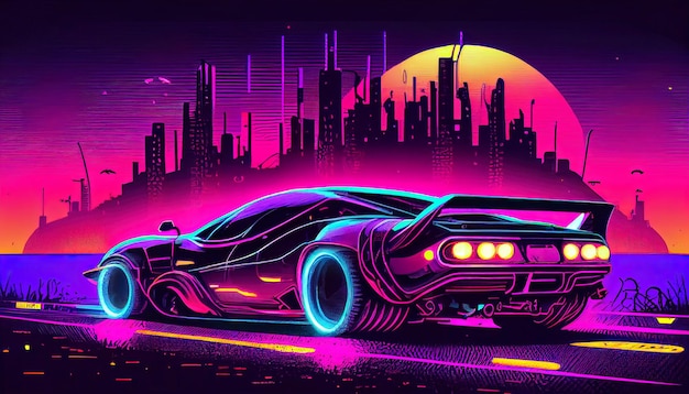 Futuristic car cyberpabk style illustration non existent design