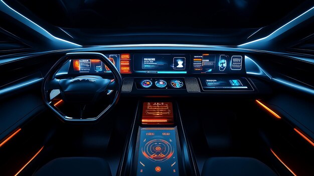 Futuristic Car Dashboard Lights Display Interior