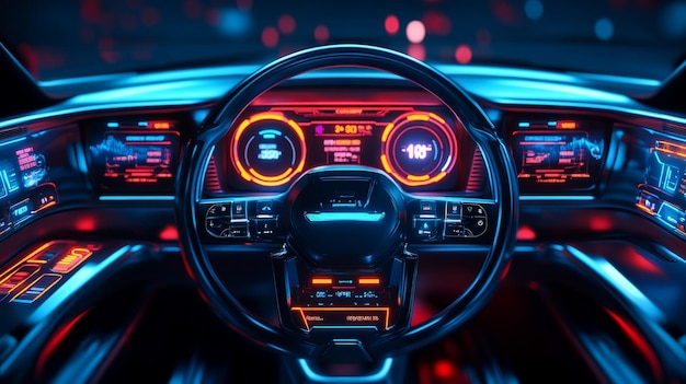 Photo futuristic car interior dashboard lights viewing aesthetic automobile technology