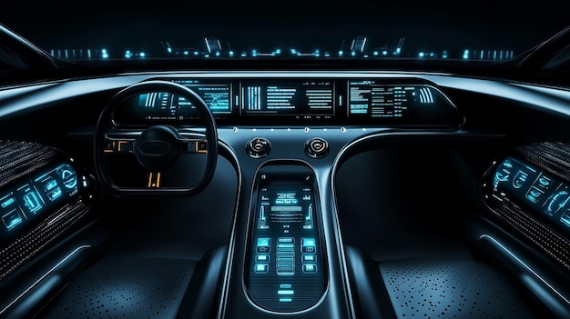 Photo futuristic car interior dashboard with blue lights