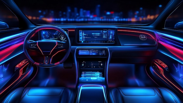 Photo futuristic car interior with red and blue lights