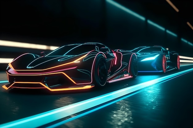 Futuristic car race with neon effect generative ai